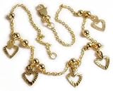 14k Drop Heart Bead/Cable Ankle Bracelet