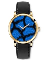 SPRAWL Aanalog Fashion Series Gold Ladies Watches of Genuine Black Leather Strap,Unique Wrist Watch for Women Girls Designed with Blue spots on black background