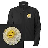 Artsmith, Inc. Men's Embroidered Jacket Smiley Face on Daisy - Black, Large