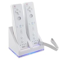 Dual Charging Station w/ 2 Rechargeable Battery & LED light for Wii Remote Control, White