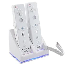 Dual Charging Station w/ 2 Rechargeable Battery & LED light for Wii Remote Control, White