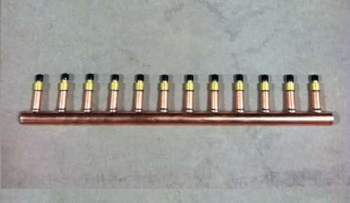 12 Loop 1" Copper Radiant Manifold w/ 1/2" Pex Crimp Fittings