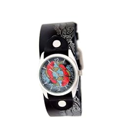 Vintage Ink #VI-W47 Women's Tattoo Inspired Wide Leather Strap Watch