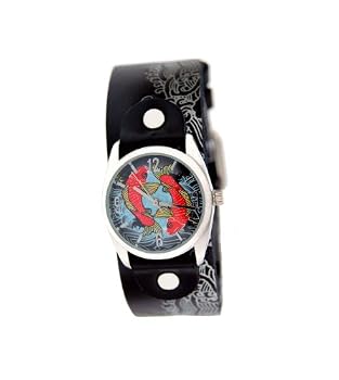 Vintage Ink #VI-W47 Women's Tattoo Inspired Wide Leather Strap Watch