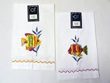 2 Guest Hand Towels Colorful Tropical Fish - Fish Outta Water - New