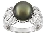14KT WG 11-12MM CULTURED TAHITIAN PEARL WITH .11CTW DIAMOND RING