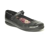 Hush Puppies Buttonburst Black Leather Girls School Shoe