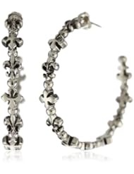 King Baby MB Cross and Fleur De Lis Large Sterling Silver Hoop Earrings