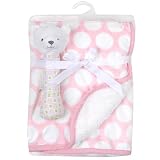 Carters Baby Blanket with Bear Rattle Set - Pink Dot