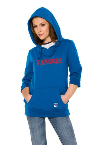 New York Rangers Women's Laser Cut 3/4 Sleeve Pullover Hoodie - by Alyssa Milano