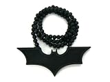 Black Wooden Batman Logo Pendant with a 36 Inch Beaded Necklace Chain Good Quality Wood