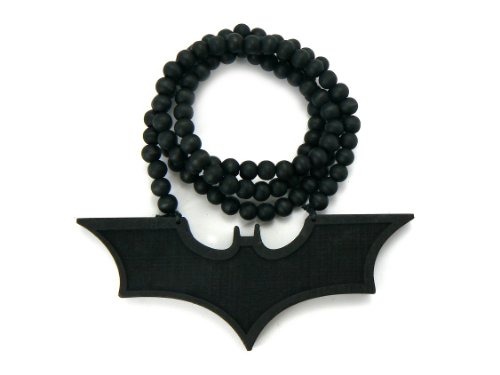  Black Wooden Batman Logo Pendant with a 36 Inch Beaded Necklace Chain Good Quality Wood