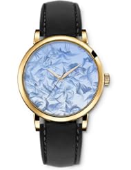 SPRAWL Aanalog Fashion Series Gold Ladies Watches of Genuine Black Leather Strap,Unique Wrist Watch for Women Girls Designed with gray feathers