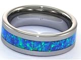 8mm Precious Opal Tungsten Carbide Ring with Blue-green Inlays