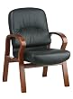 Leather Visitors Chair With Cherry Finish Wood Base and Arms By Office Star Furniture
