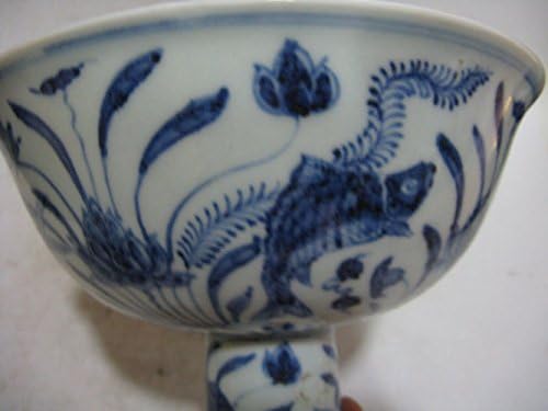 Blue and White Porcelain Compote and Fish