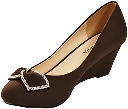 Lasonia Bling Bow Sueded Wedge (Brown, 9)