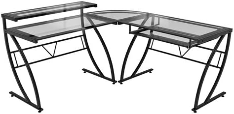 Modern Clear Glass Corner Computer Desk with Black Glass Border