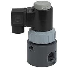 Plast-O-Matic EAST Series PVC Solenoid Valve, For Corrosive and Ultra-Pure Liquids, 2 Ways, Normally Closed, Viton Diaphragm, NPT Female