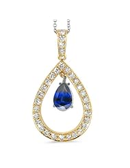 Twin Pear Shaped Diamond Pendant In 18K Yellow Gold With A 0.75 ct. Genuine Blue Sapphire Center Stone.