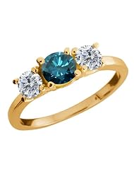 1.05 Ct Round Blue Diamond G/H Diamond 925 Yellow Gold Plated Silver Ring
