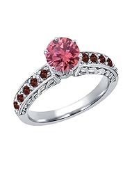 1.17 Ct Round Pink Diamond Red Garnet 925 Sterling Silver Ring
