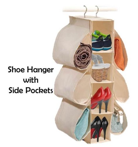 The Shoe Hanger, by the Boot Hanger Company- A Purse Hanger with Side Pockets, Shoe Storage that is Compact & fits under clothes (up to 10 pairs of shoes), Organize Shoes