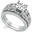 14Kt White Gold Designer Style Diamond Wedding Ring Set (Center stone is not included)
