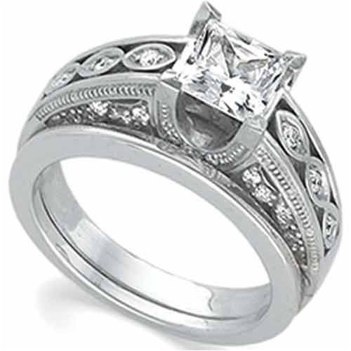 0.33 Ct.T.W. Sparkling Round Cut Diamonds, 14Kt. White Gold. Designer Style Diamond Wedding Ring Set Semi-Mount Setting (without Center Stone)