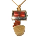 Watch Necklace 01 Red Jasper Peach Moonstone Crystal Healing Silver Tan Leather Stone Gem Adjustable