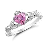 Pink Heart CZ Sterling Silver Claddagh Ring Sizes 4 to 9