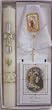 Boxed First Communion Gift Set - Girl - Rosary - FC Missal - Scapular - FC Pin - Large Size Sculpture Candle (2in.x12in.) - Keepsake - Gift Box 7inx15in.