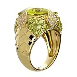 18K Yellow Gold Lemon Quartz, Peridot and Diamond Ring (15.18ctw, G-H, VS)