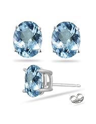 1.50 Cts of 7x5 mm AAA Oval Aquamarine Stud Earrings in 18K White Gold
