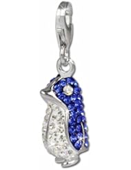 SilberDream Glitter Charm penguin with white and blue Czech crystals 925 Sterling Silver Charms Pendant with Lobster Clasp for Charms Bracelet, Necklace or Earring GSC533B