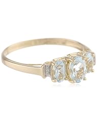 10k Yellow Gold Birthstone Three-Stone Diamond-Accented Ring