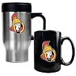 Ottawa Senators Stainless Steel Travel Mug & Black Ceramic Mug Set - Primary Logo NHL Hockey