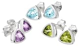 Sterling Silver Peridot, Amethyst and Blue Topaz Gemstone Stud Earring Set