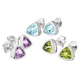 Sterling Silver Peridot, Amethyst and Blue Topaz Gemstone Stud Earring Set
