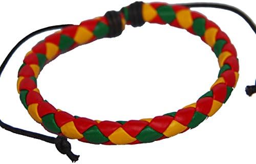 Leather Bracelet Rasta Mens Bracelet Braid Size Adjustable (B10015)