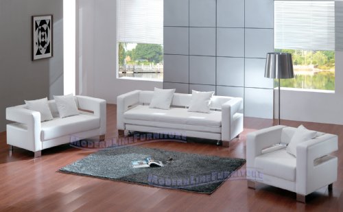 Modern White Leather Sofa (Sleeper), Loveseat, 