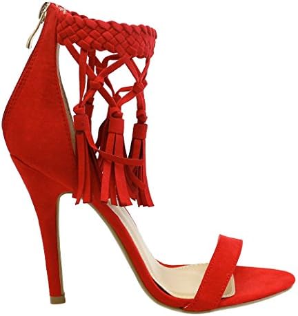 Traffic Shoe Women's Yoki Elise-05 Open Toe Ankle Cuff High Heels 7 Red
