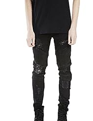 Apparel: Krralinlin Mens Slim Fit Stretch Skinny Denim Ripped Motorcycle Biker Jeans