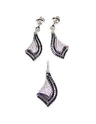 Micro Pave CZ Hand Set 925 Silver Earrings & Pendant Set