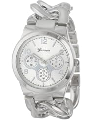 Geneva Womens 2380-Silver-GEN Oversized Interlocked Chain Band Watch