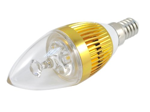 Filite 3W E14 Candelabra Light bulb Warm White - 360 Degree High Power LED Candle Home Bulb Lamp European Base, Wall light, Sharp bulb, golden