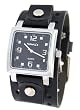 Nemesis #NE240K Men's Square Black Dial Wide Leather Cuff Band Watch