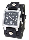 Nemesis #NE240K Men's Square Black Dial Wide Leather Cuff Band Watch