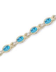 10kt Yellow Gold Oval Blue Topaz and Diamond Bracelet