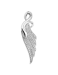 .925 Sterling Silver Rhodium Plated CZ Cubic Zirconia 50(H)mm x 15(W)mm Angels Wing Charm Pendant